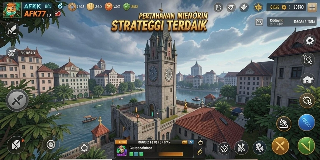 Tampilan mendebarkan dari gameplay Tower Defense AFK77.