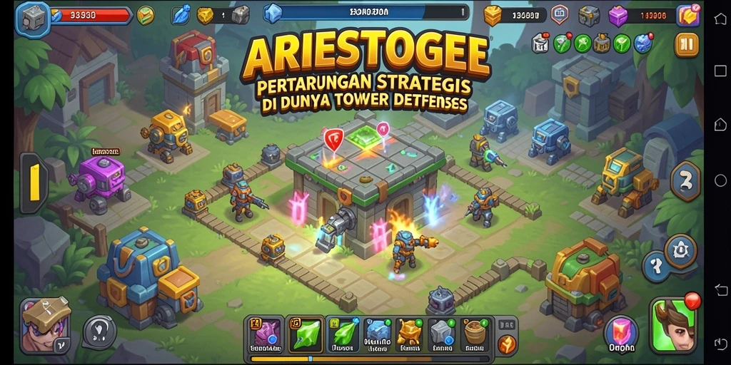 Tampilan gameplay memikat di ARIESTOGEL saat bertahan dari serangan musuh.
