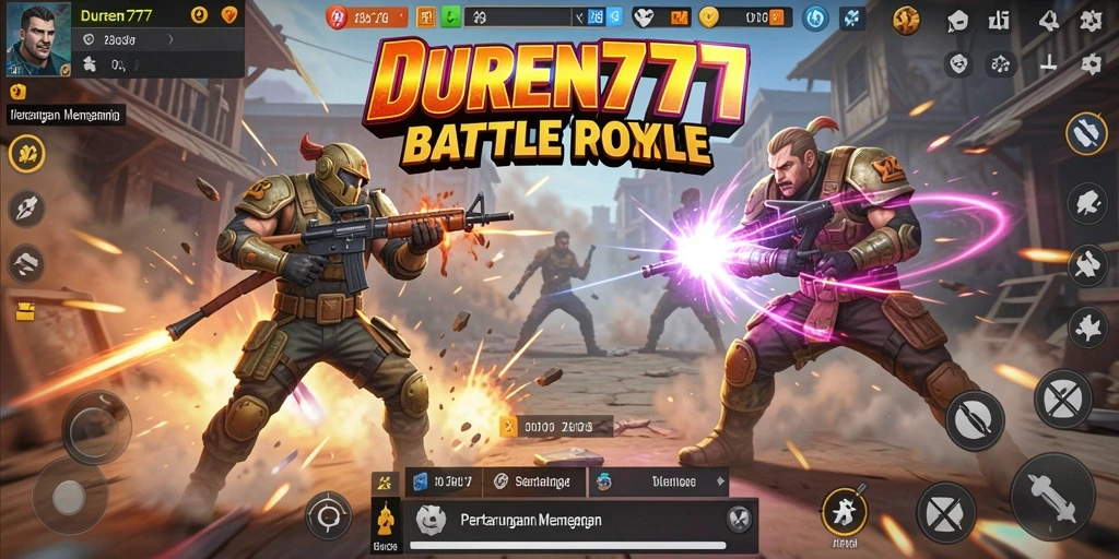 Screenshot gameplay DUREN777 menampilkan aksi mendebarkan dalam Battle Royale.
