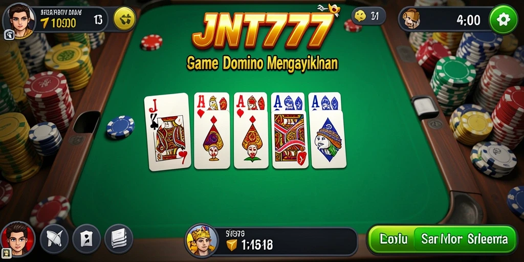 Tampilan screenshot utama JNT777 menampilkan suasana permainan Domino yang seru.