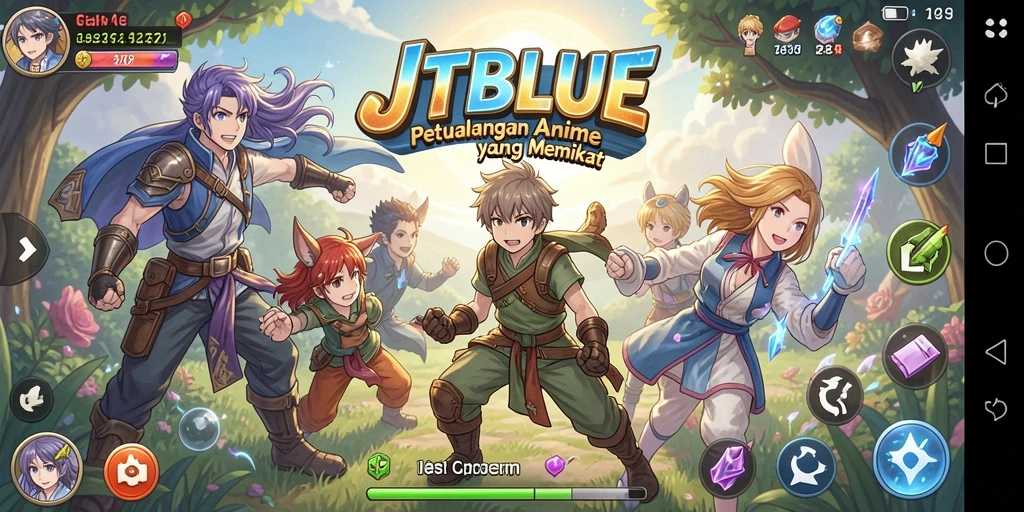 Tampilan menarik dari gameplay JTBLUE yang penuh aksi dan karakter anime.