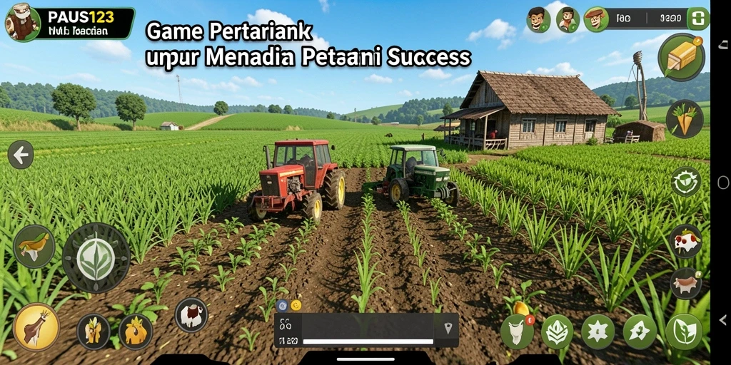 Screenshot utama PAUS123 menampilkan suasana pertanian yang indah dengan beragam tanaman.