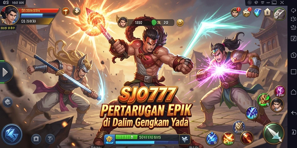 Tangkapan layar gameplay SJO777 yang menunjukkan aksi pertarungan yang intens.